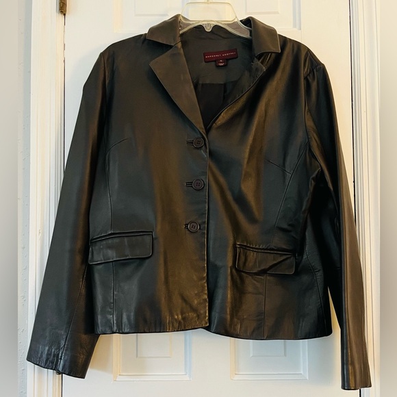 GENUINE LEATHER Brown MARGARET GODFREY Women's Vintage 3-Button Jacket. Size: XL - Picture 3 of 13